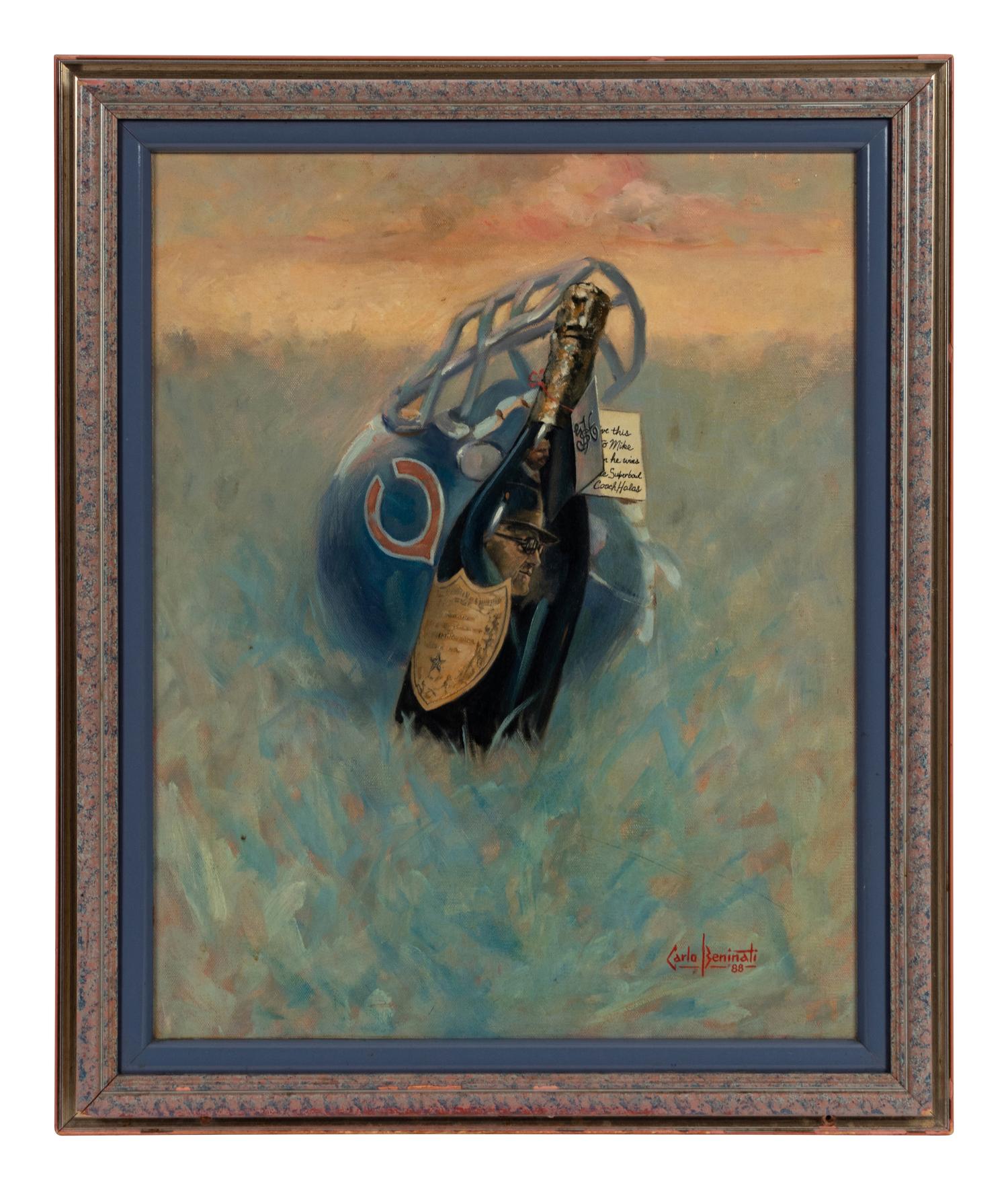 A Group of Four Carlo Beninati Chicago Bears Paintings Formerly Displayed at Mike Ditka’s Restaurant