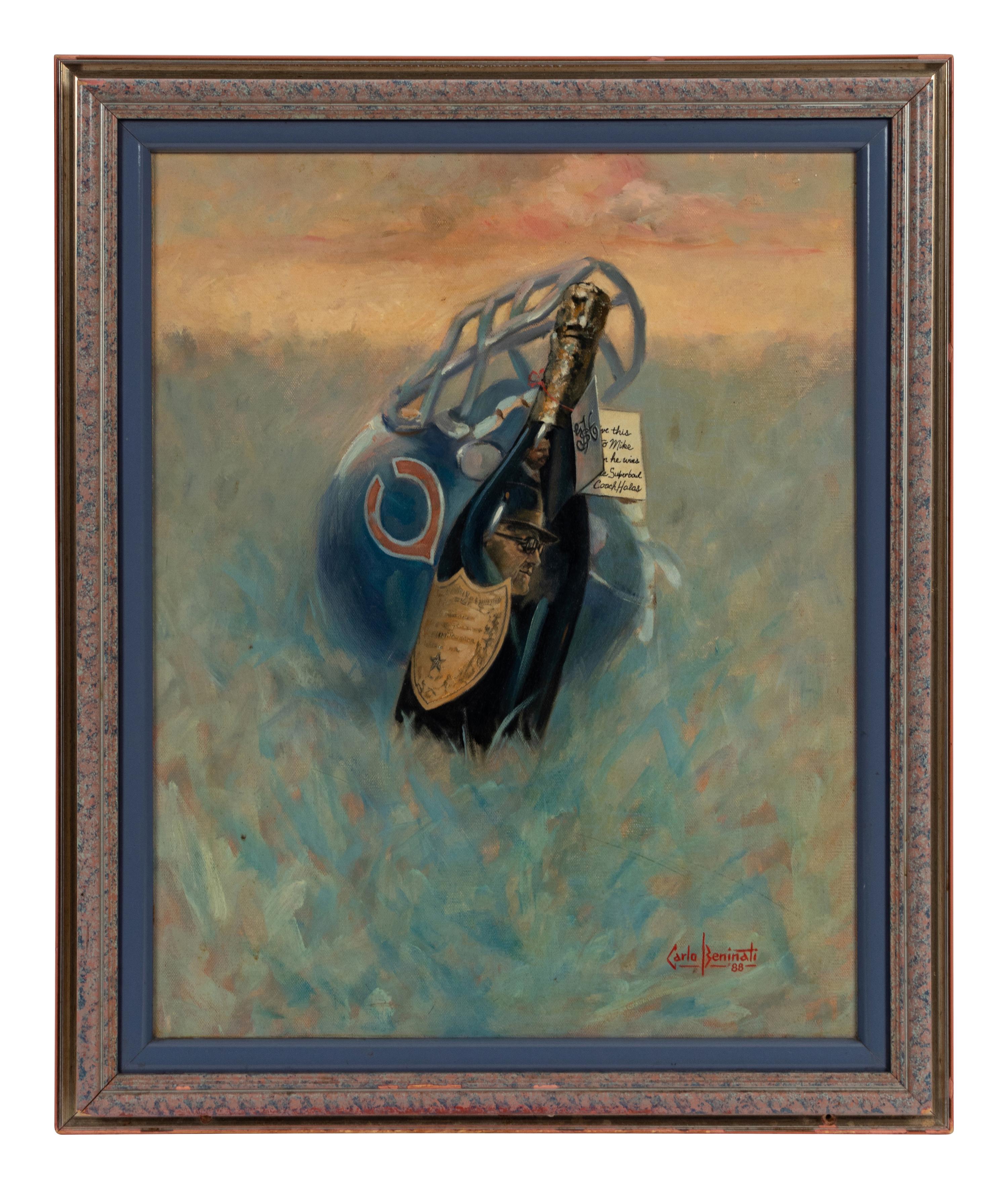 A Group of Four Carlo Beninati Chicago Bears Paintings Formerly Displayed at Mike Ditka’s Restaurant