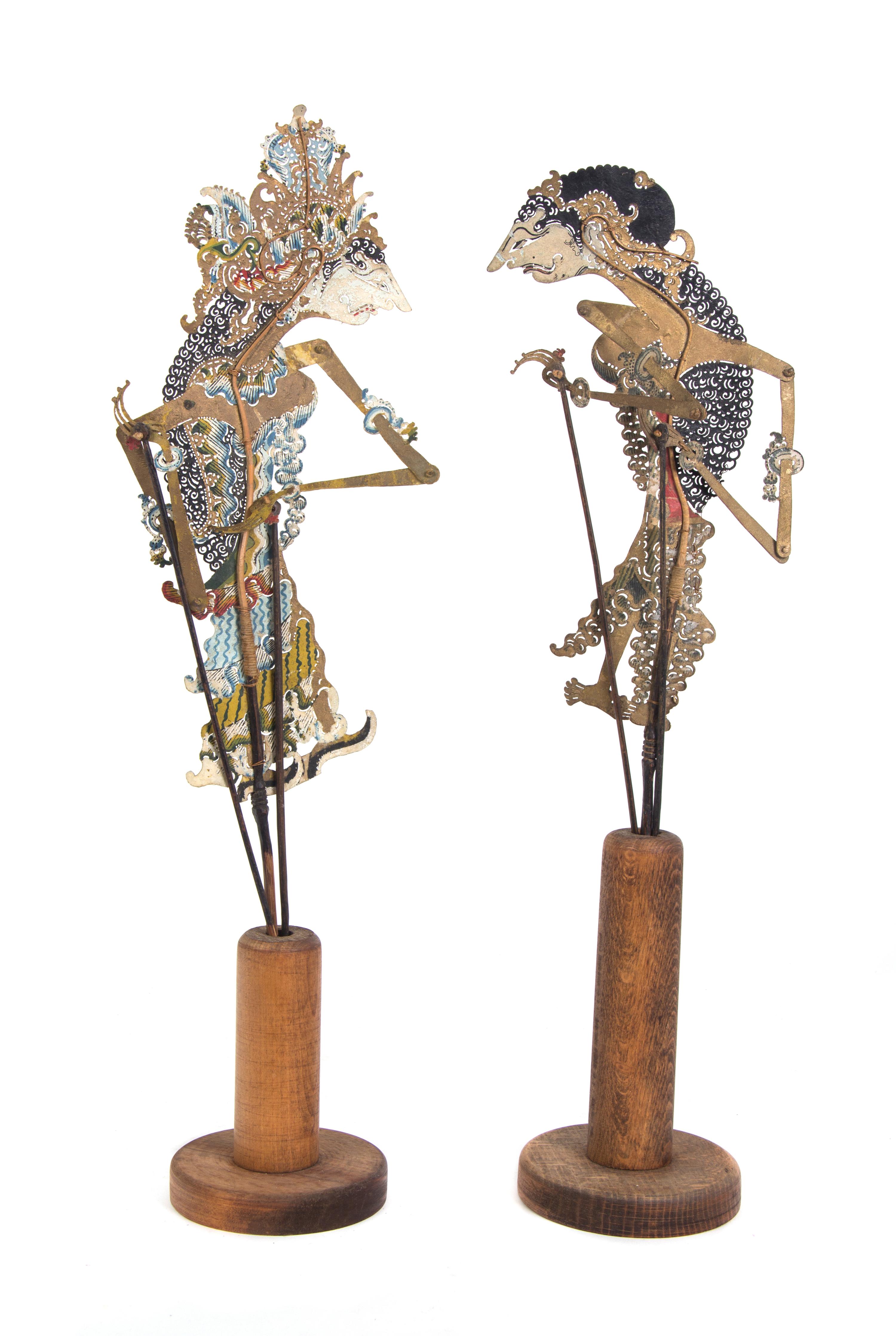 A Pair of Indonesian Wayang Kulit Shadow Puppets Height 19 1/4 inches.
