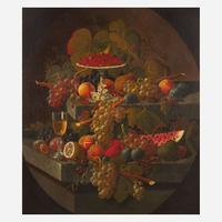 Attributed to Severin Roesen (American, 1815-1872) Still Life with Fruit, Wine Glass on Marble Ledges