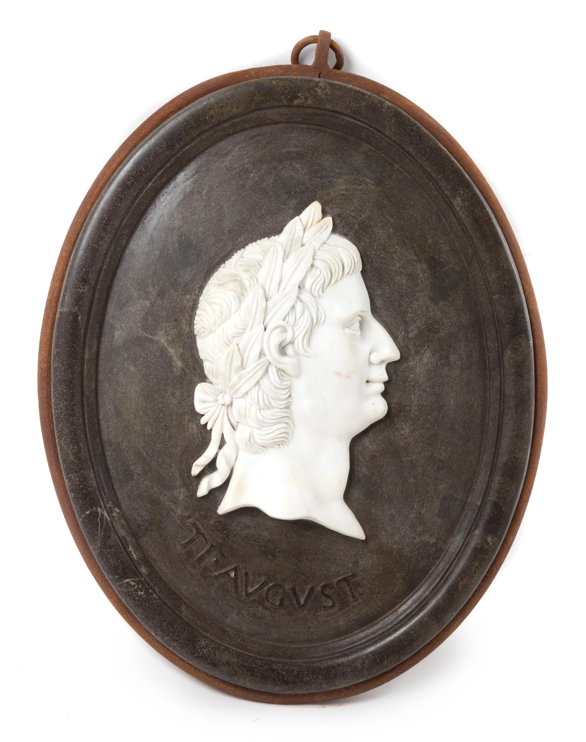 A Set of Four Marble Profile Plaques Height 22 1/2 x width 16 1/2 inches. — AFTER THE ANTIQUE, 20TH CENTURY