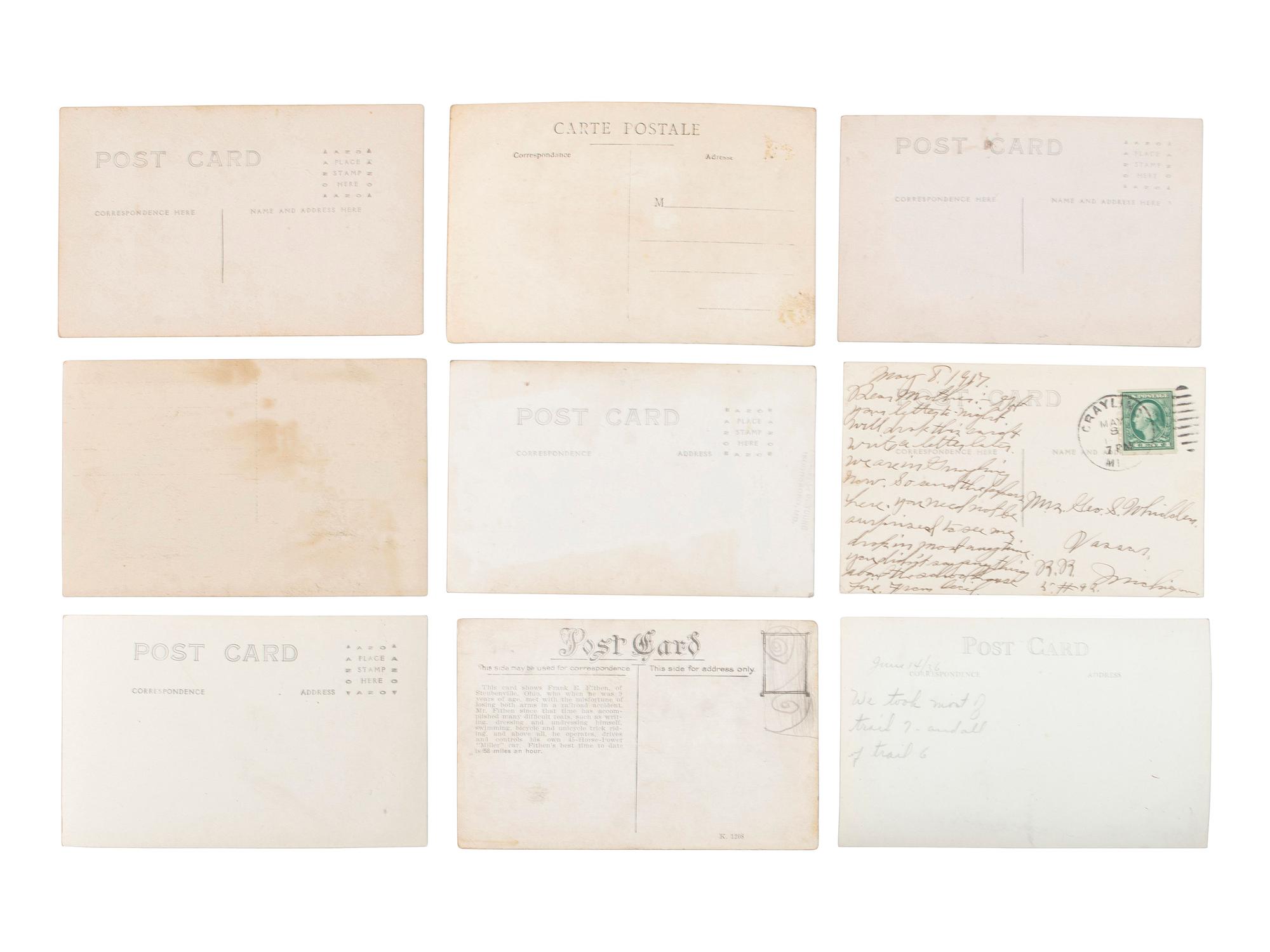 [EARLY PHOTOGRAPHY]. A collection of CDVs, cabinet cards, and real photo postcards, highlighted by a view of Seth Kinman's chair, an occupational view of women at work, views of young men prior to enlisting in the Civil War, and portraiture.