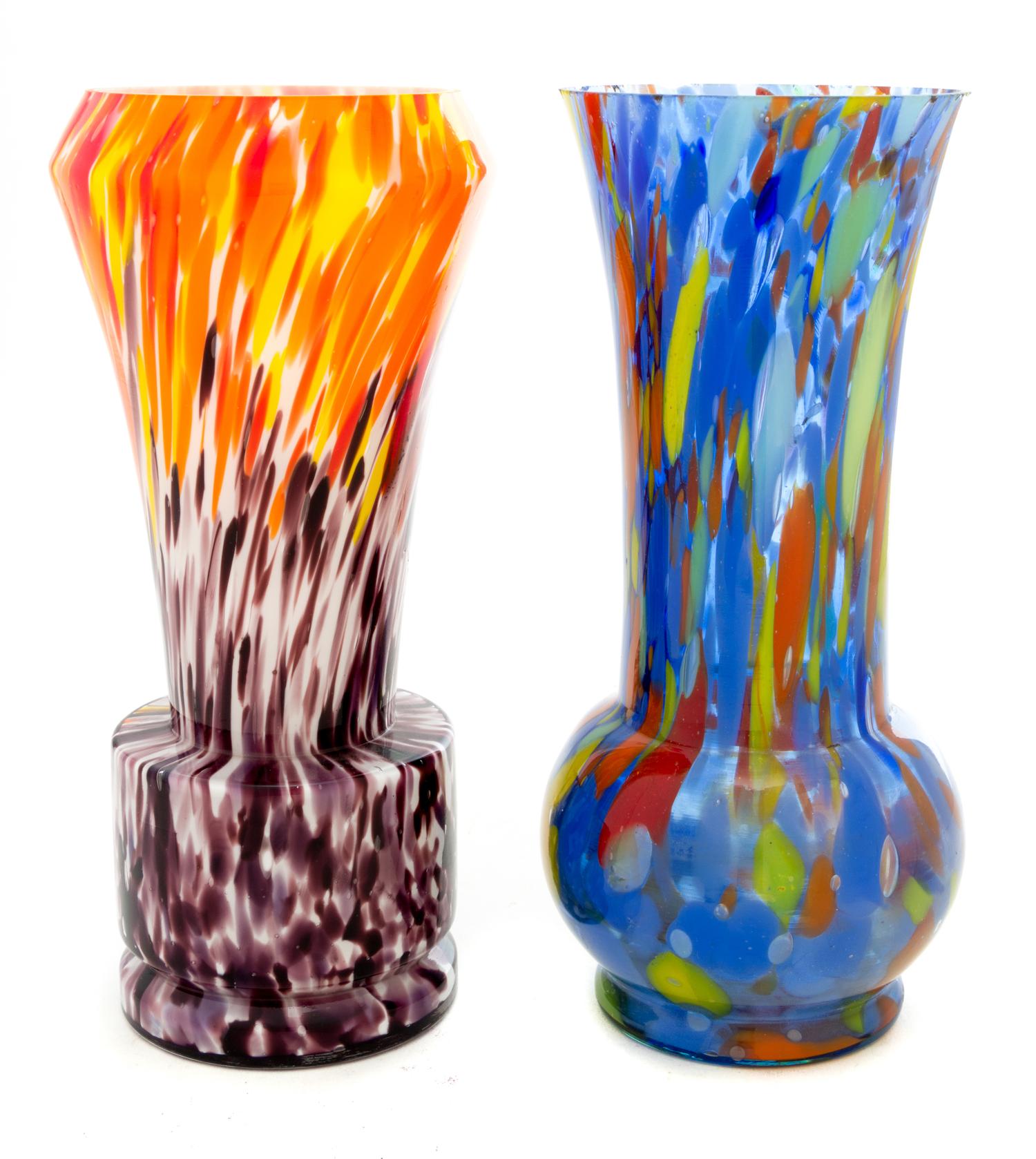 Two Czechoslovakian Glass Vases Height 8 1/2 inches.