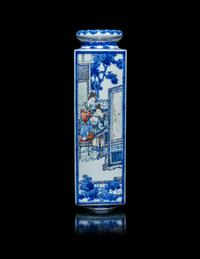 A Japanese Underglazed Blue and Polychrome Enamelled Porcelain Square Vase