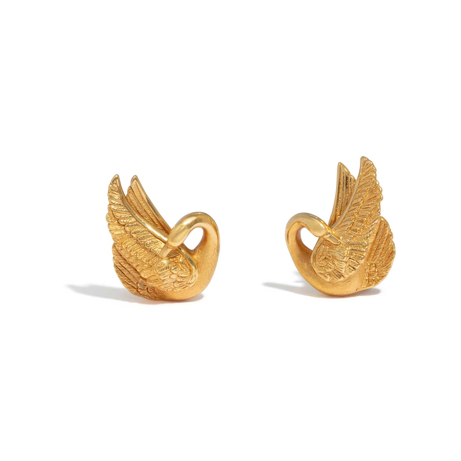 CHARLES GARNIER, PARIS, YELLOW GOLD SWAN EARRINGS