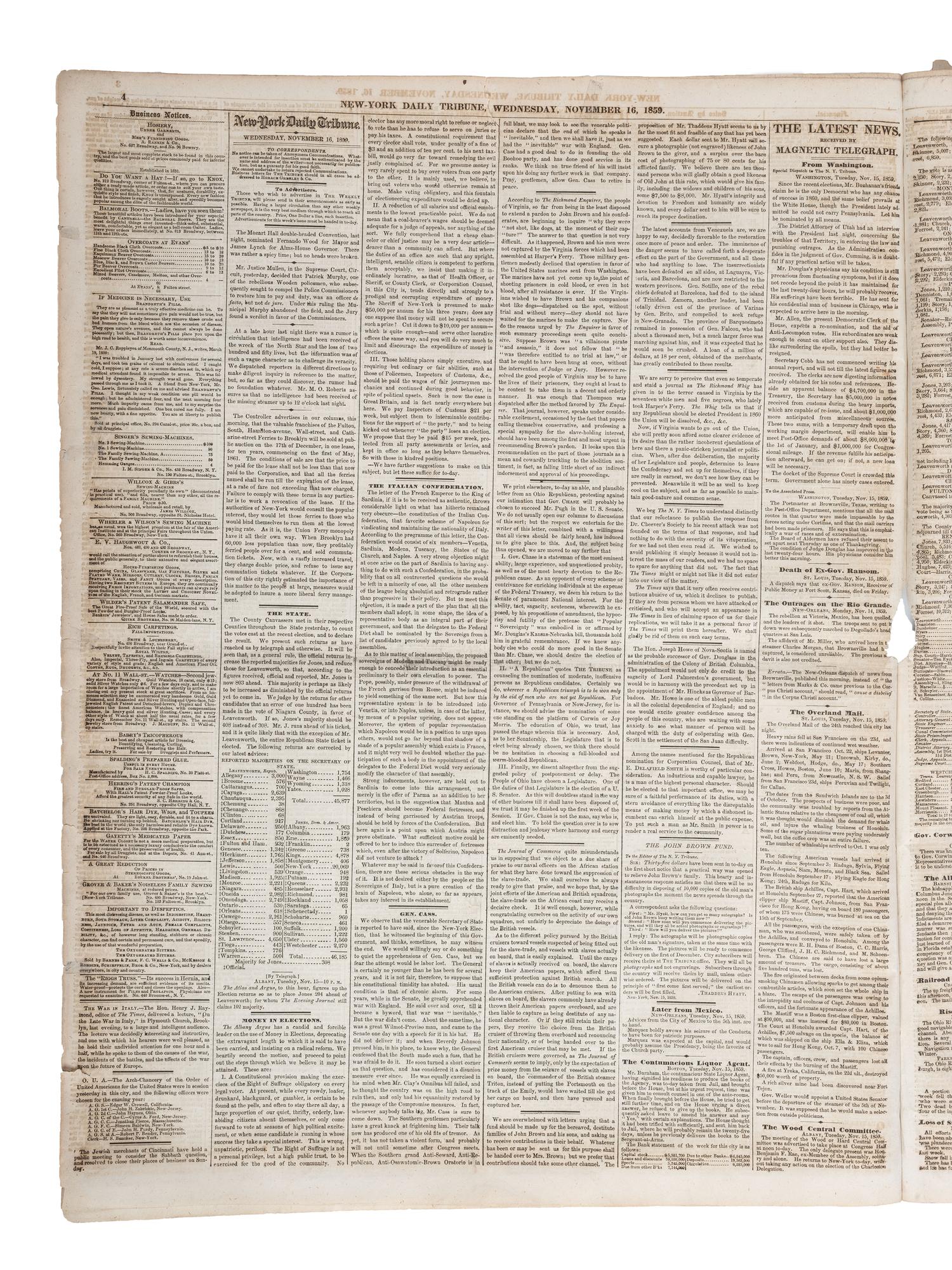 A group of 7 newspapers containing reports of John Brown and Harper's Ferry.