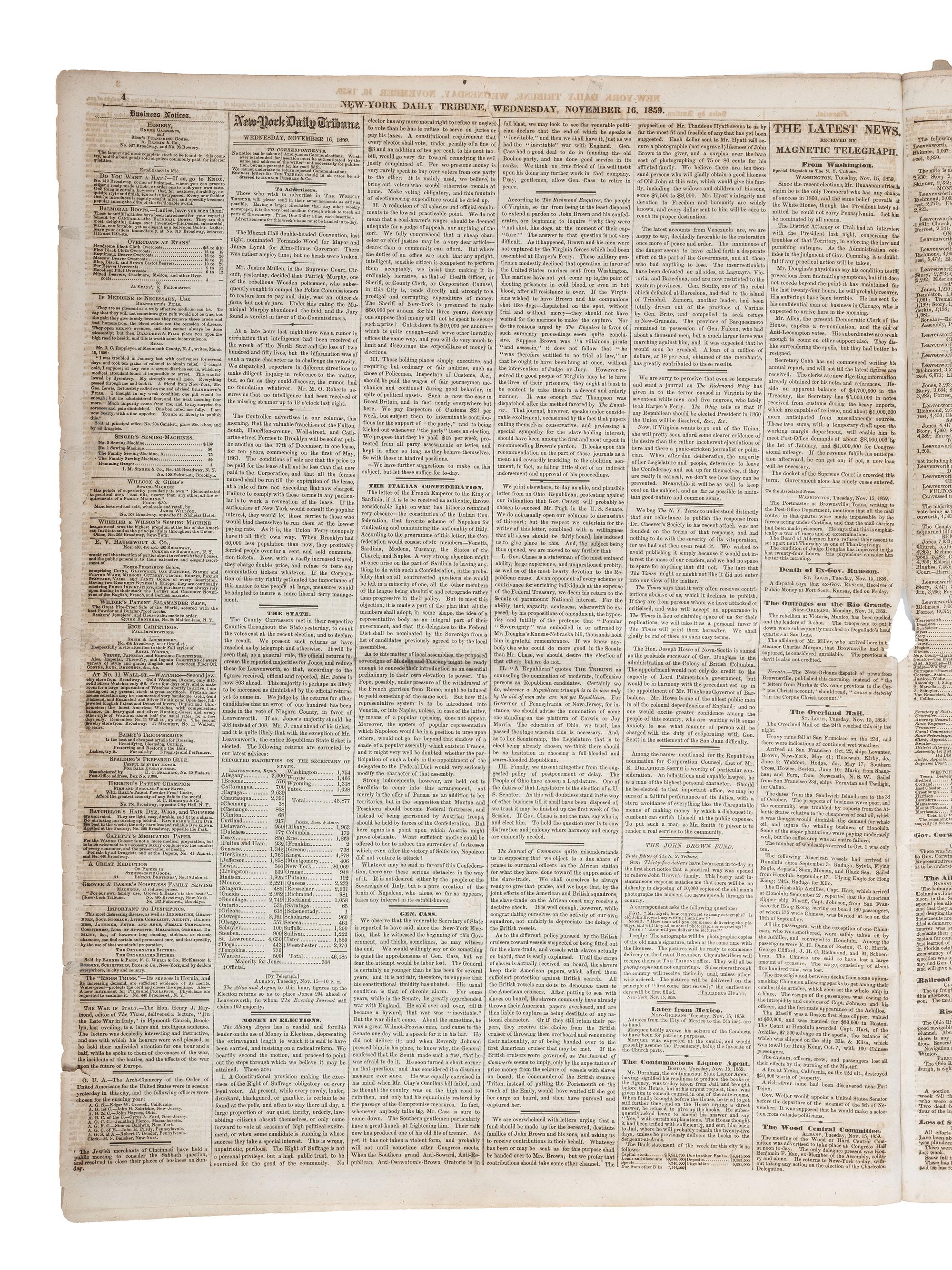 A group of 7 newspapers containing reports of John Brown and Harper's Ferry.