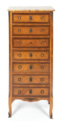 A Louis XV Style Various Woods Semanier, Height 50 1/2 x width 22 1/2 x depth 13 3/4 inches.