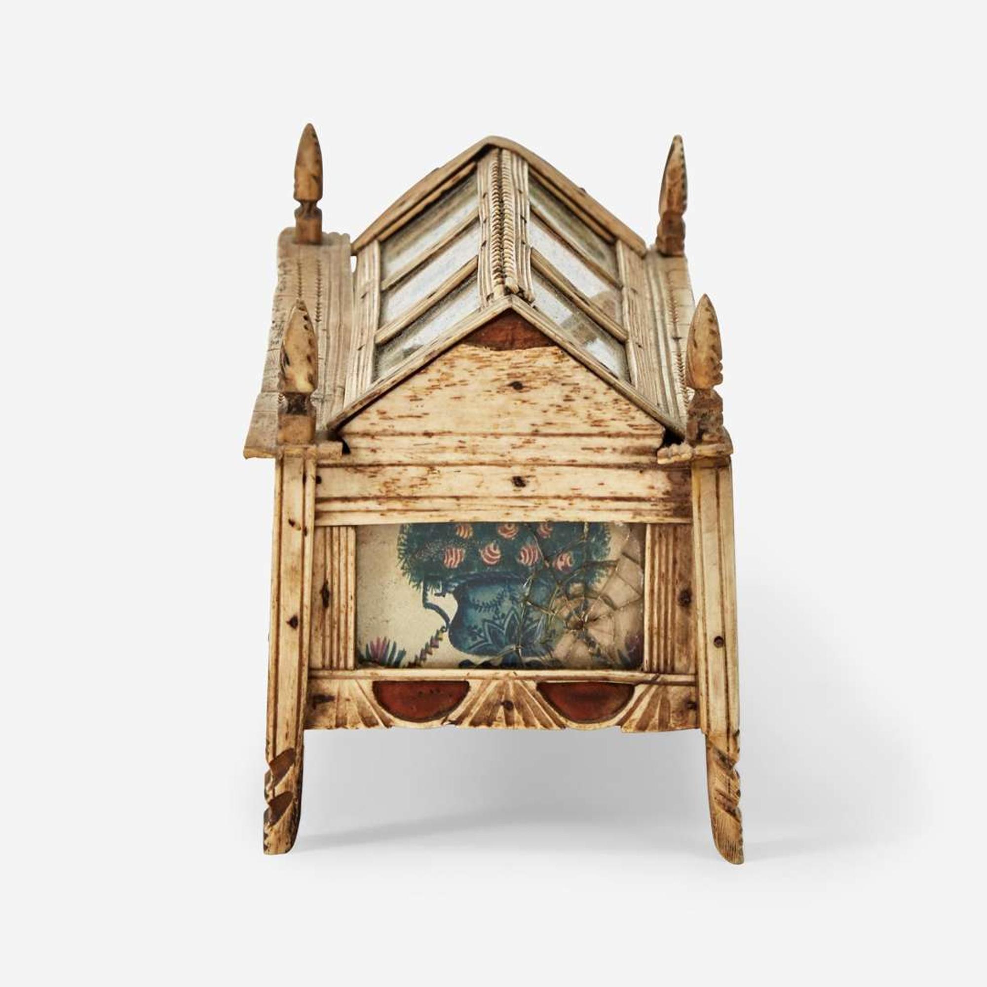 A Prisoner-of-War carved and paint-decorated bone game box circa 1815