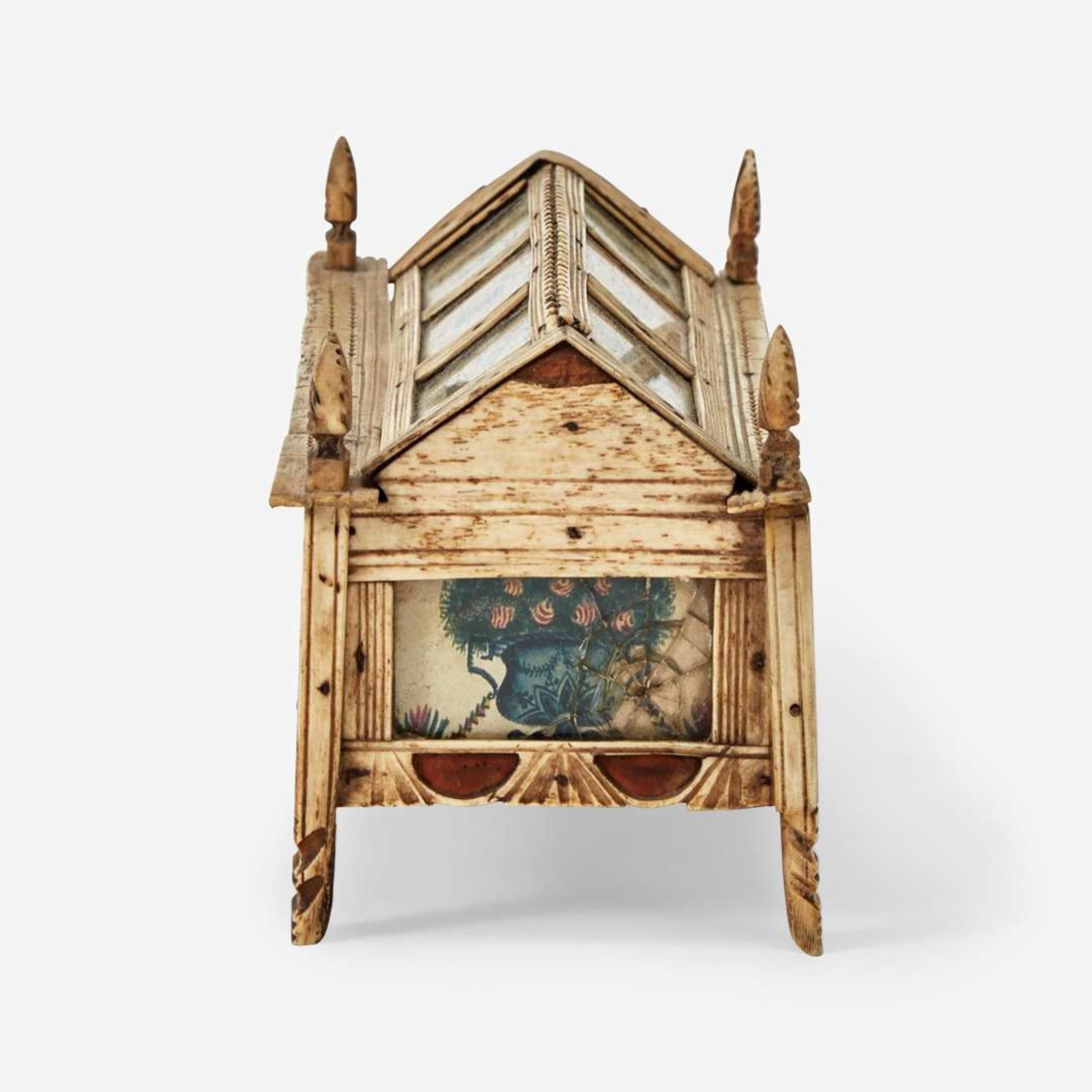 A Prisoner-of-War carved and paint-decorated bone game box circa 1815