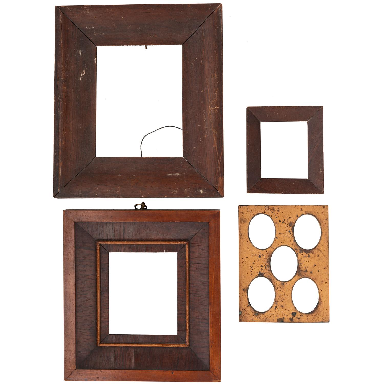 [EARLY PHOTOGRAPHY - PORTRAITURE]. A Daguerreian wall frame containing 6 quarter plate tintypes, with additional frames and mats, including: