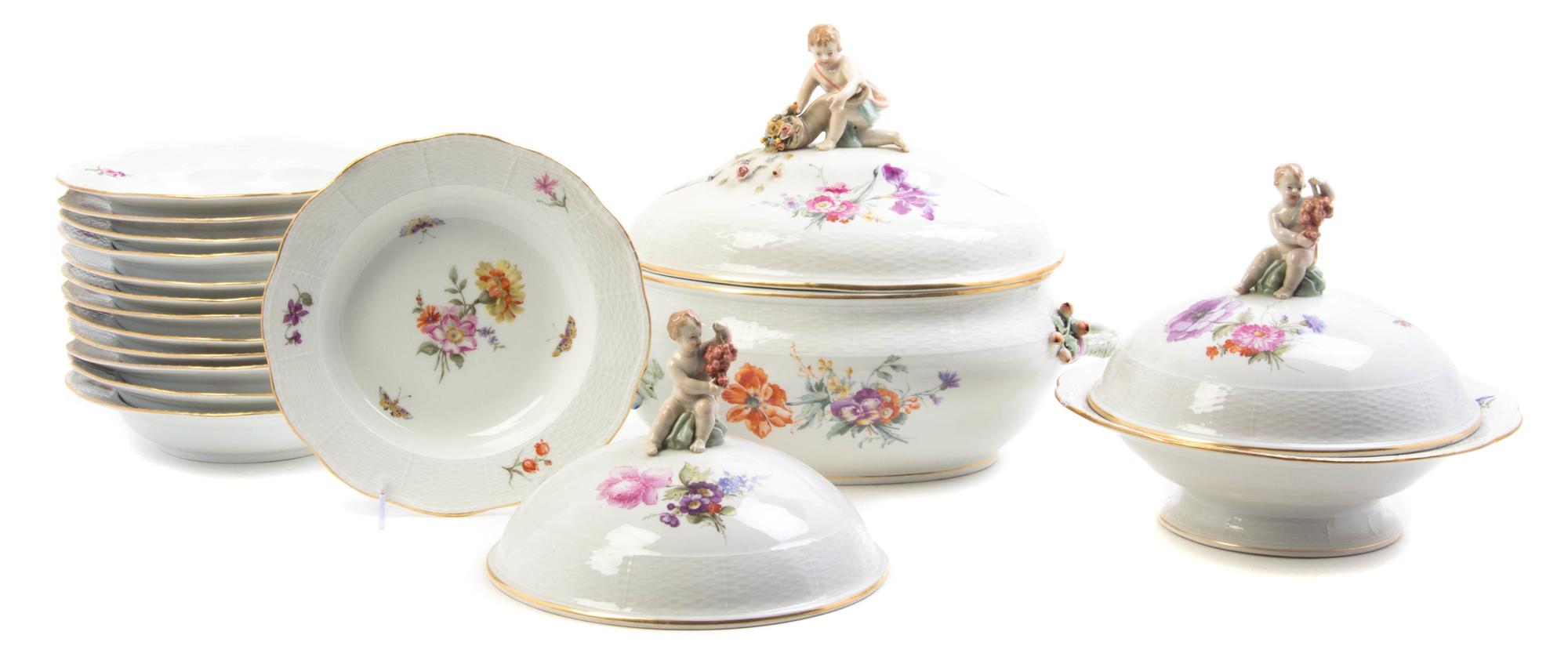 A Berlin (K.P.M.) Porcelain Partial Dinner Service, Height of tallest 13 inches.