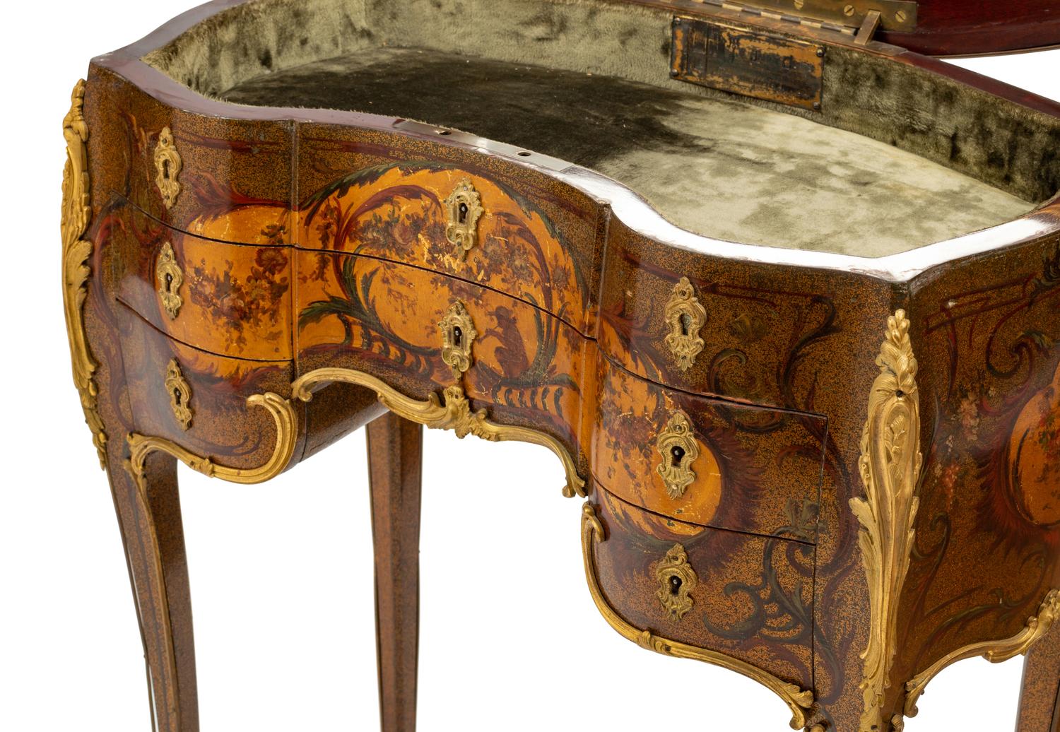 A Louis XV Style Gilt Bronze Mounted Vernis Martin Dressing Table