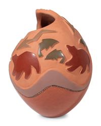 Red, Green, and Tan Pottery Vase