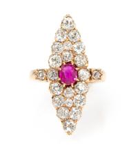A Victorian Yellow Gold, Diamond, and Ruby Ring, 3.20 dwts.