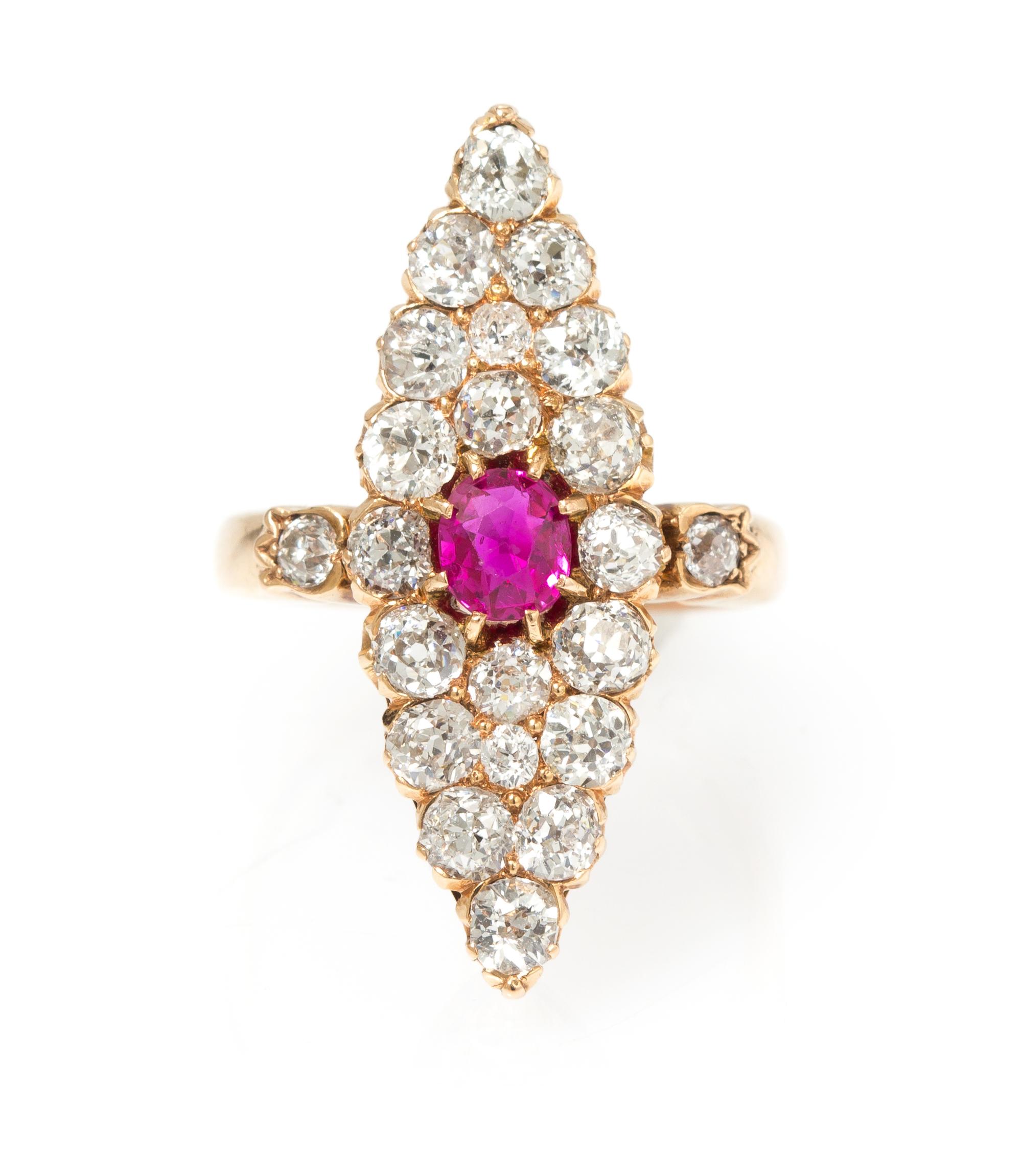 A Victorian Yellow Gold, Diamond, and Ruby Ring, 3.20 dwts.