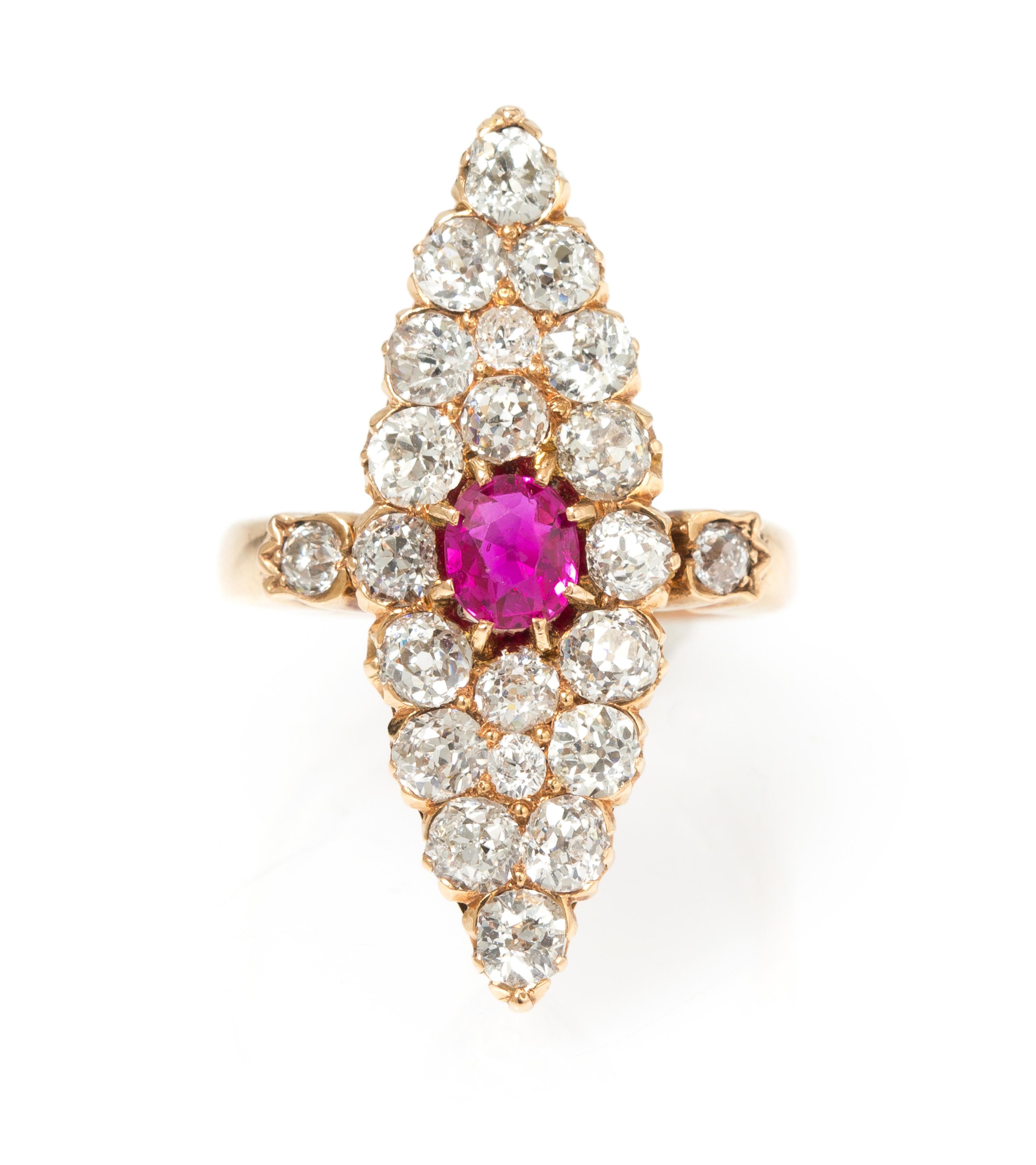 A Victorian Yellow Gold, Diamond, and Ruby Ring, 3.20 dwts.