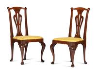 A Pair of Queen Anne Carved Walnut Side Chairs