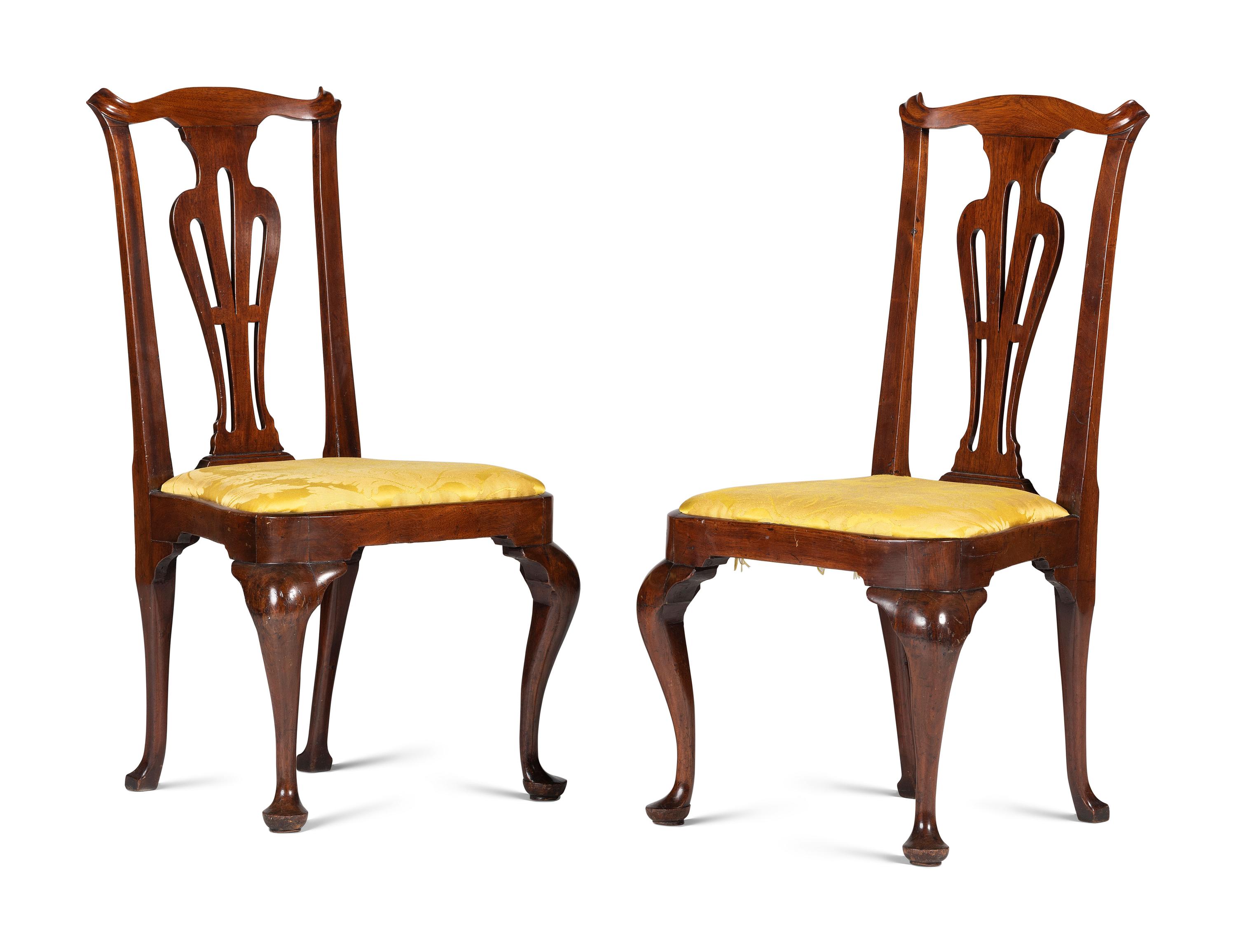 A Pair of Queen Anne Carved Walnut Side Chairs