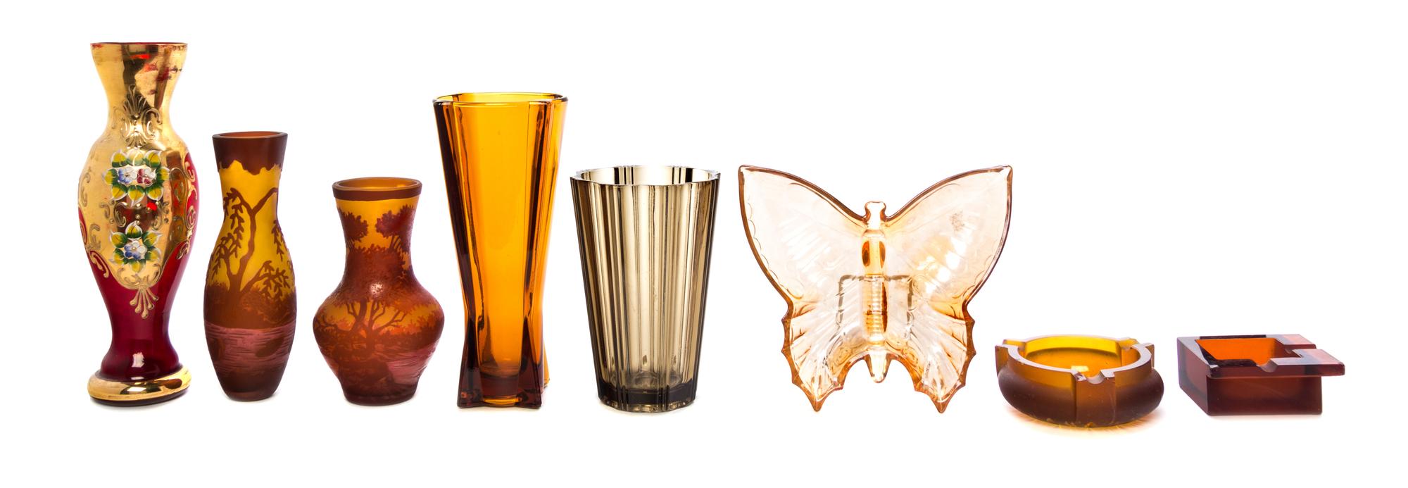 Two Petrache Cameo Glass Articles Height of tallest 10 3/4 inches.