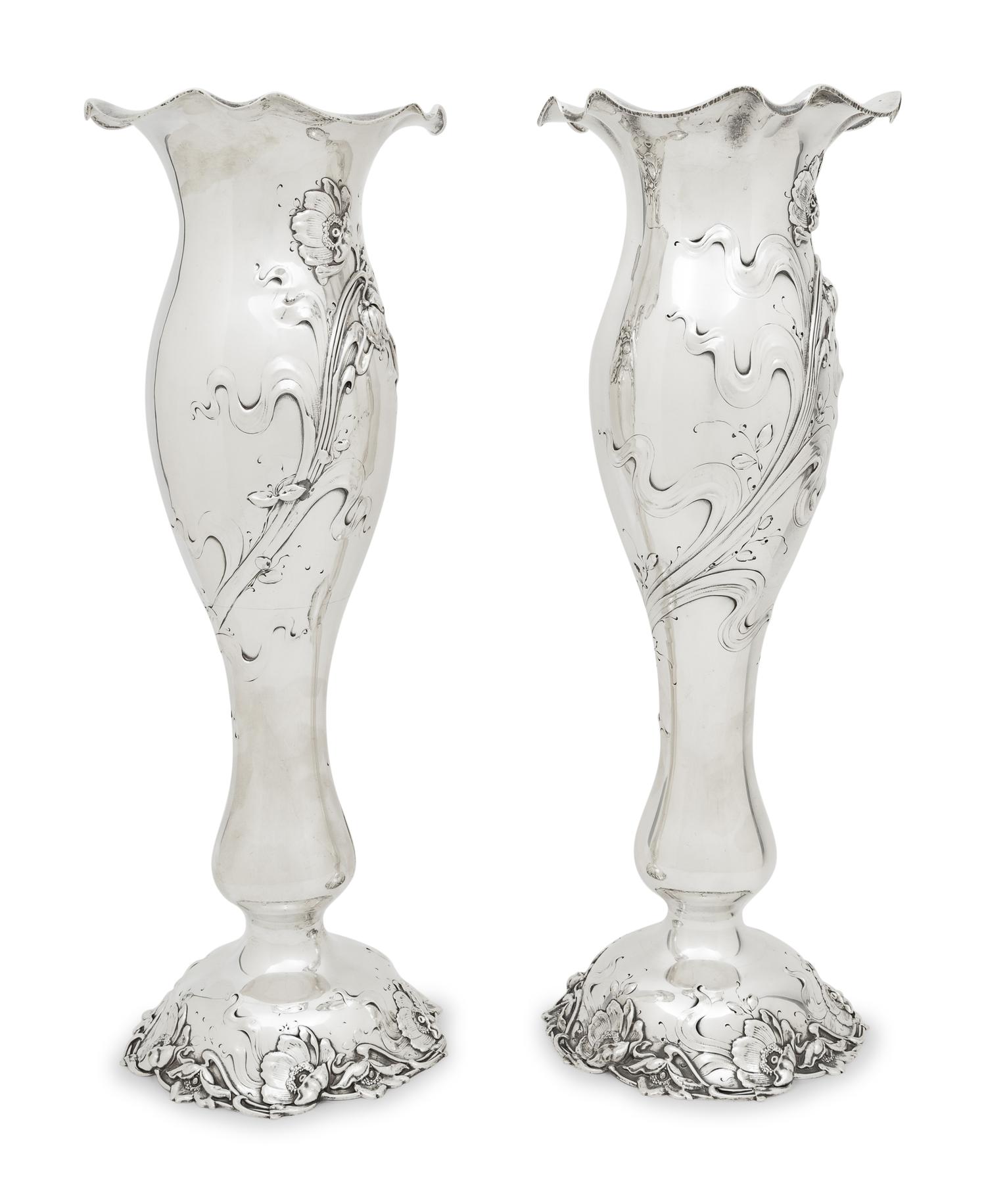 A Large Pair of American Silver Vases