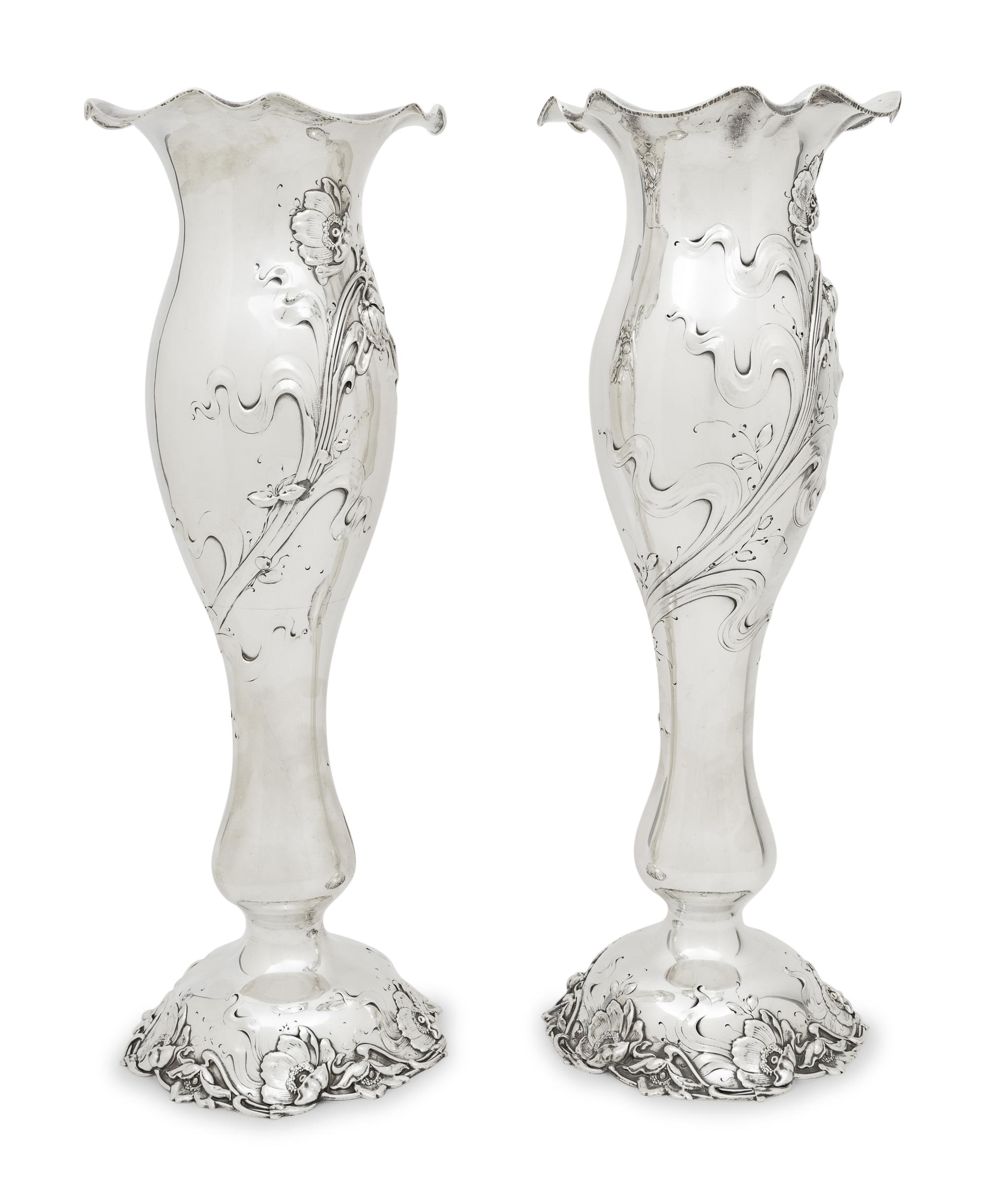 A Large Pair of American Silver Vases