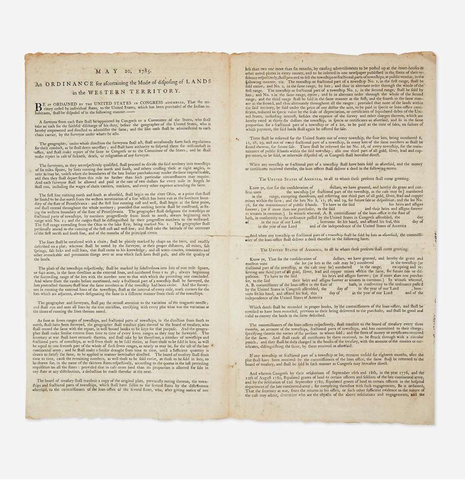 [Americana] [Northwest Territory] Land Ordinance of 1785