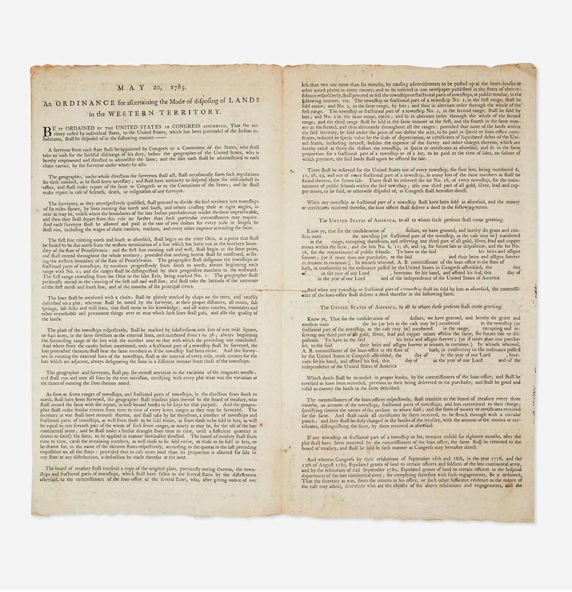 [Americana] [Northwest Territory] Land Ordinance of 1785
