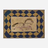 A pictorial hooked rug with horse late 19th century