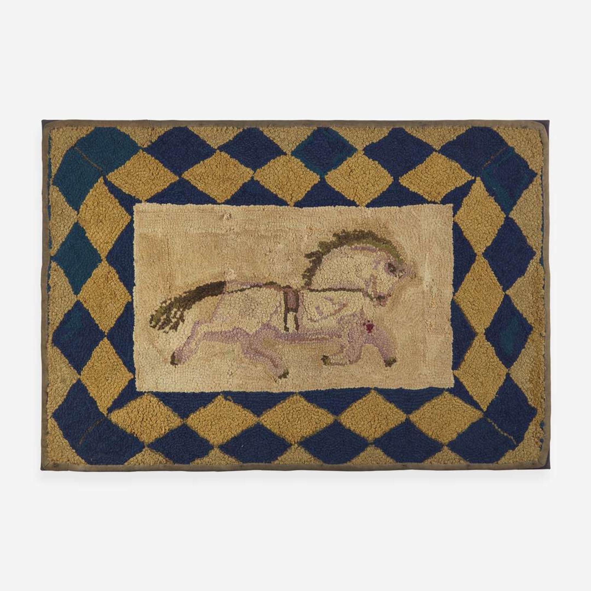 A pictorial hooked rug with horse late 19th century