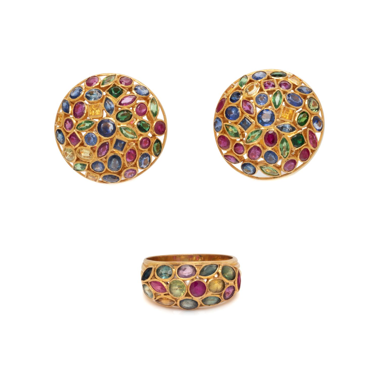 MULTIGEM RING AND EARRINGS