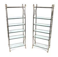 Pair of Silvered Metal and Glass Shelves