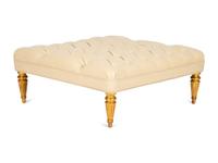 A Louis XVI Style Giltwood and Button Tufted Upholstered Ottoman