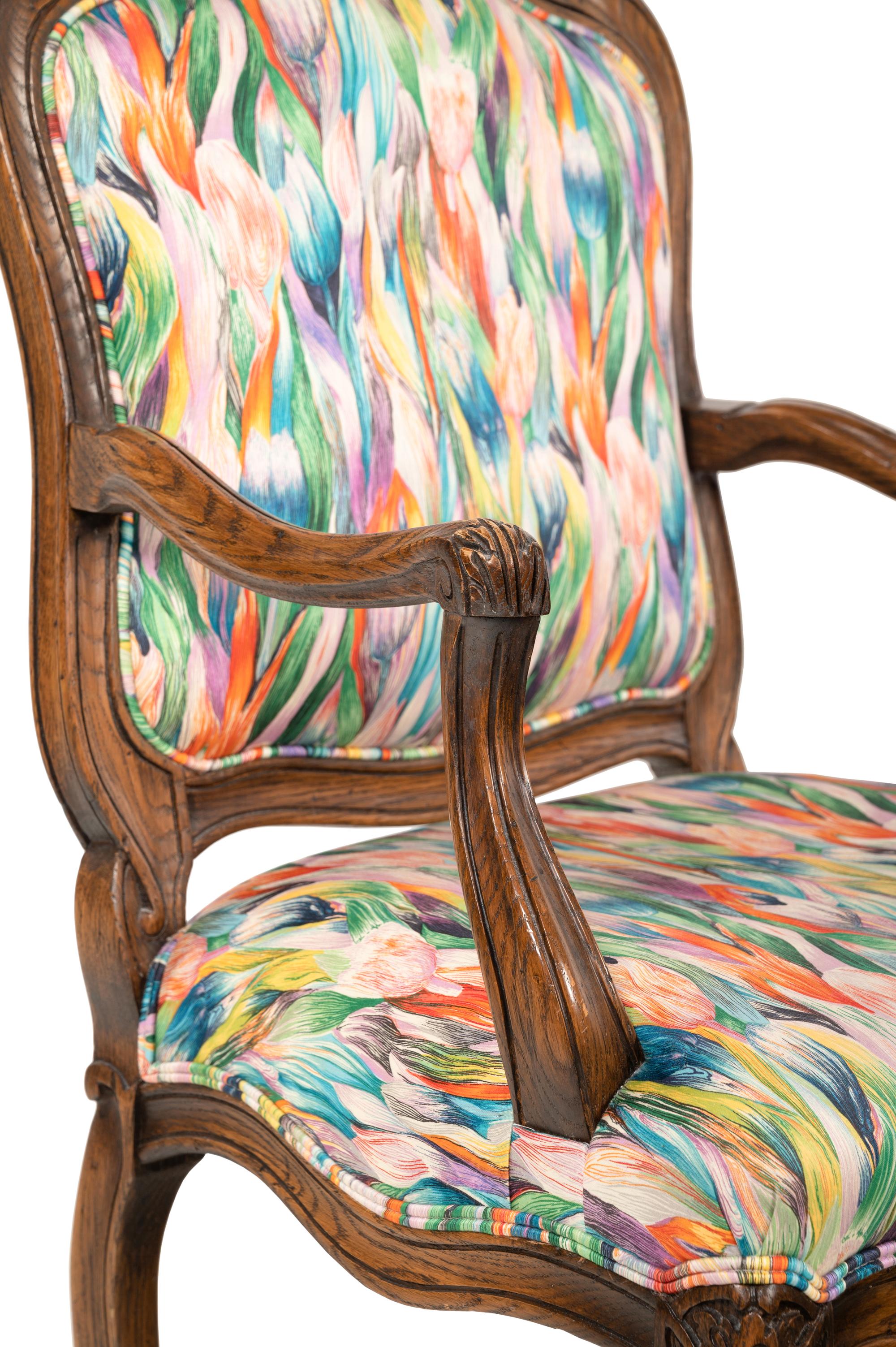 A Set of Four Interior Crafts Louis XV Style Oak Fauteuils