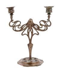 An Art Nouveau Patinated Bronze Two-Light Candelabra
