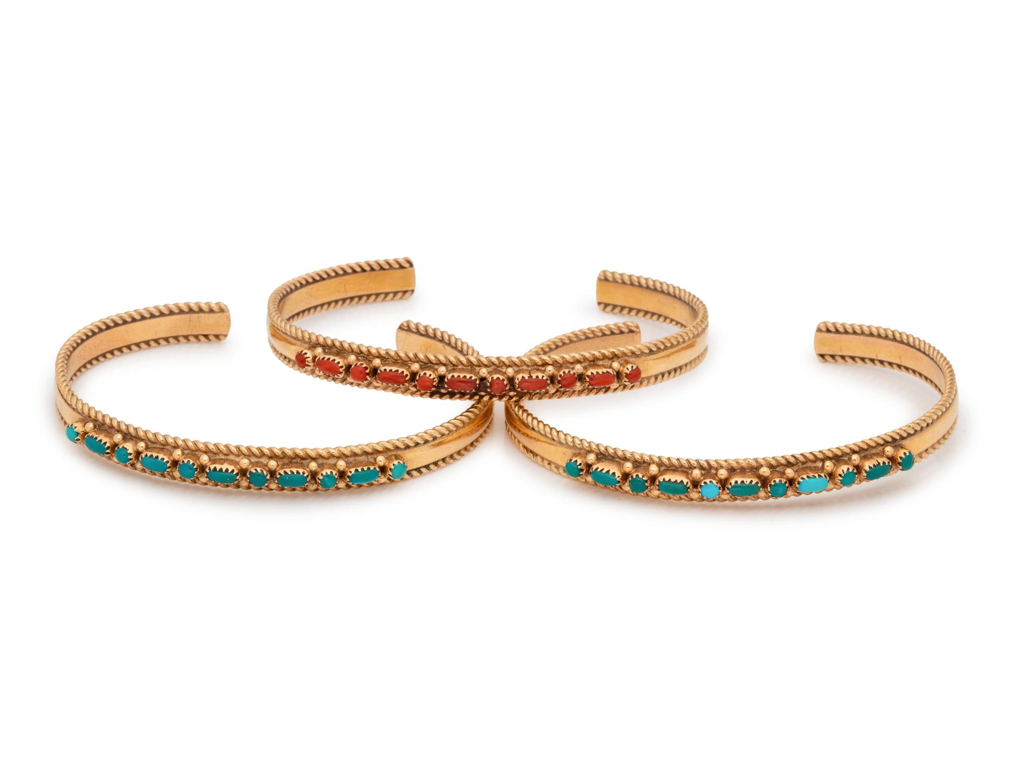 A Collection of Yellow Gold and Hardstone Cuff Bracelets, Regina Martinez,
