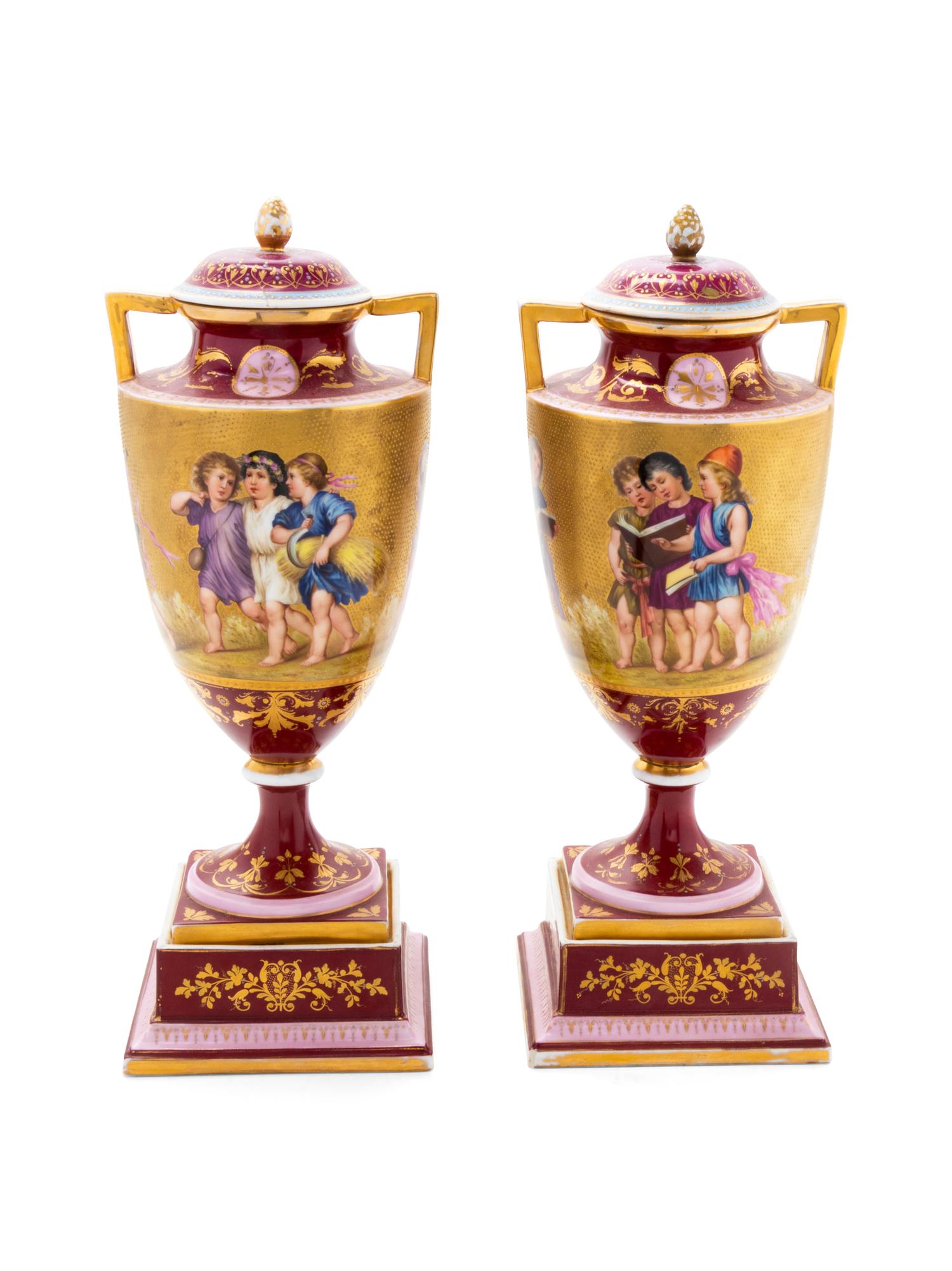 A Pair of Vienna Porcelain Urns