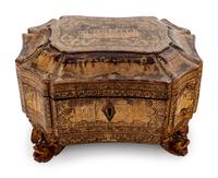 A Chinese Export Gilt Decorated Black Lacquer Tea Caddy