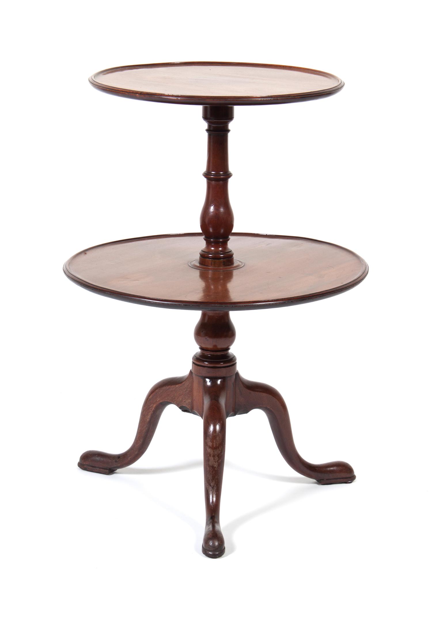 A Round Two-tiered Table Height 34 1/4 x diameter 23 1/2 inches.