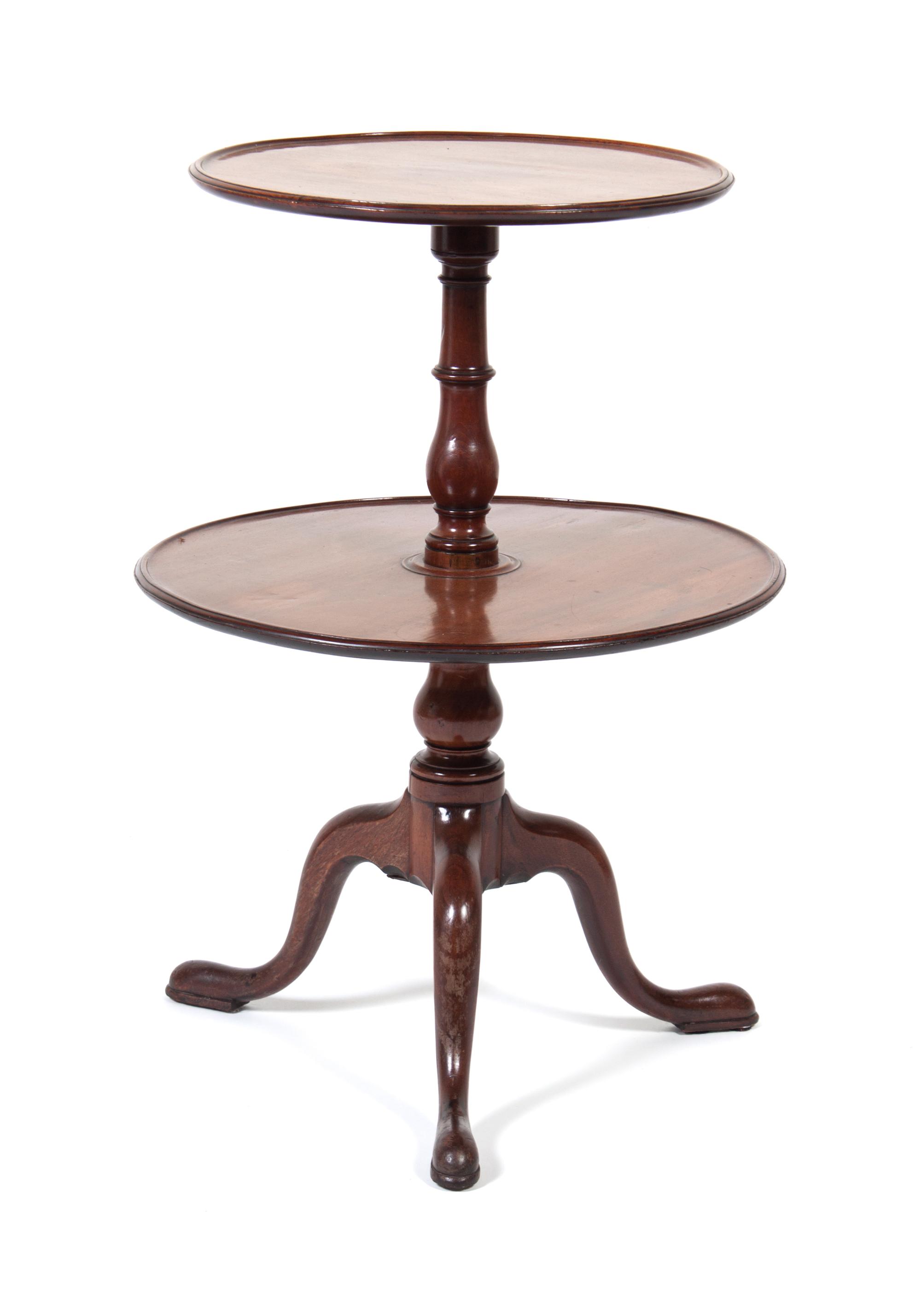 A Round Two-tiered Table Height 34 1/4 x diameter 23 1/2 inches.
