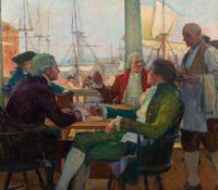 Four Colonial Men at Seaside Tavern