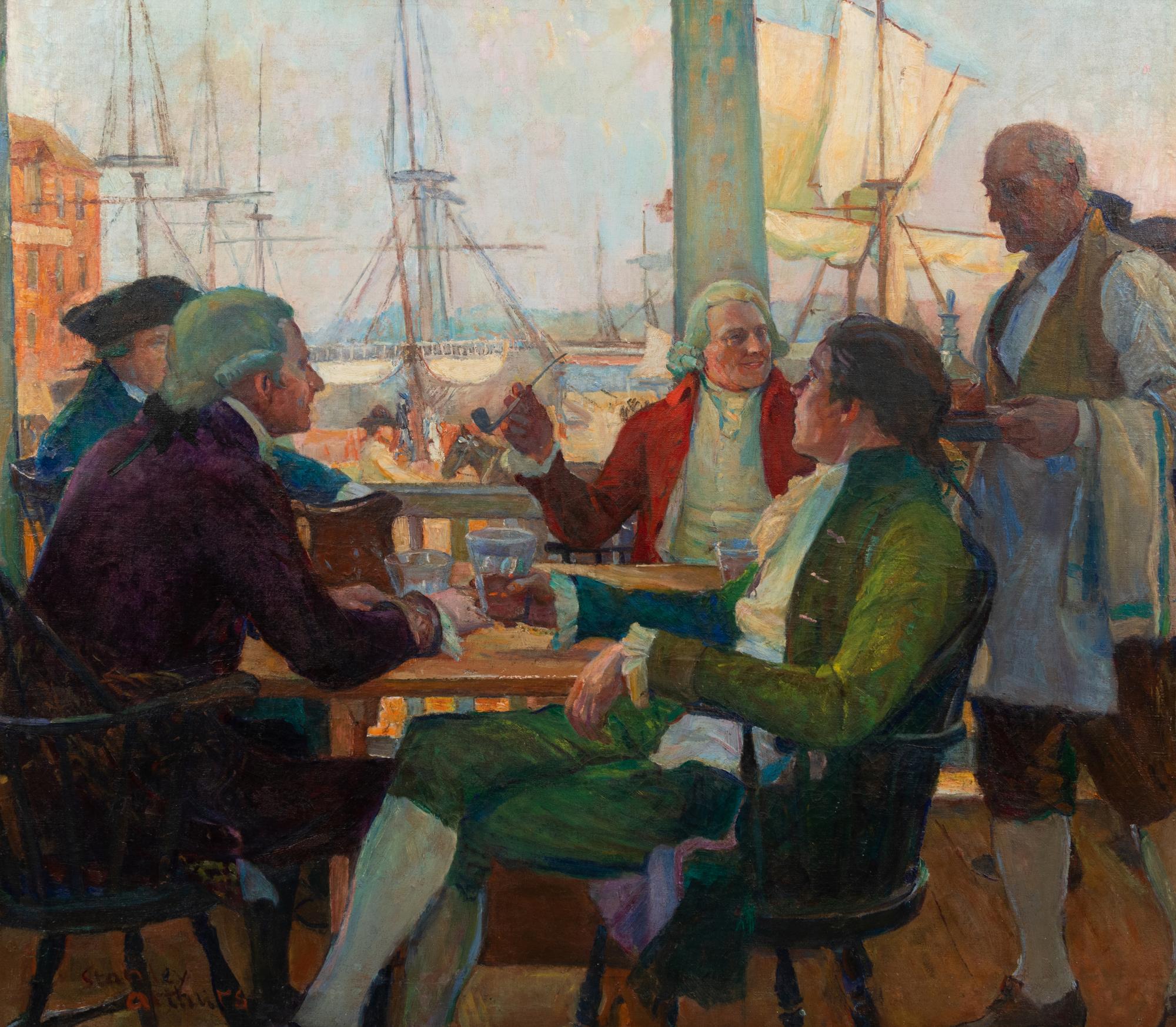 Four Colonial Men at Seaside Tavern