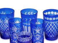 A Group of Bohemian Blue Cut-to-Clear Glass Drinkware