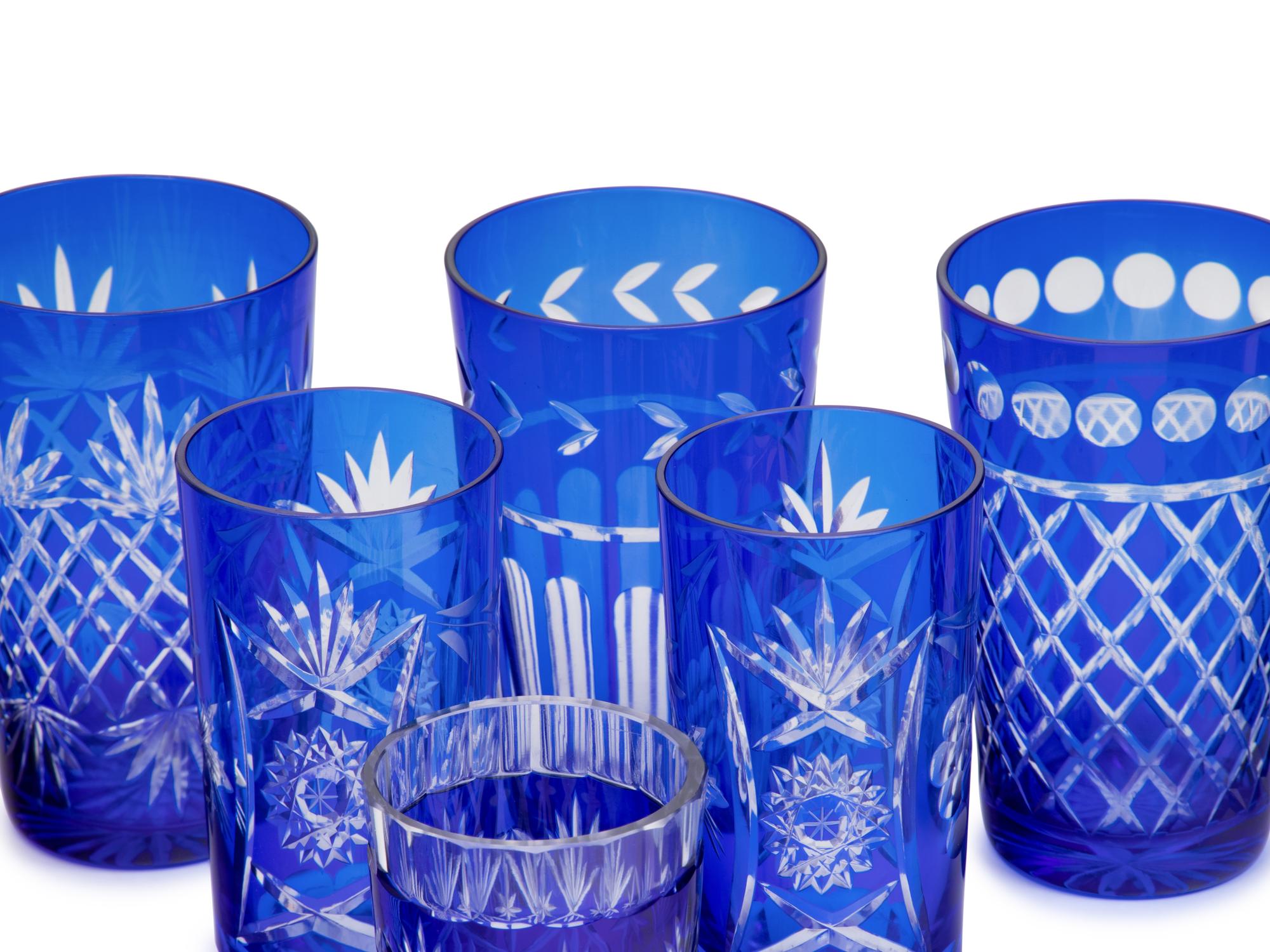 A Group of Bohemian Blue Cut-to-Clear Glass Drinkware