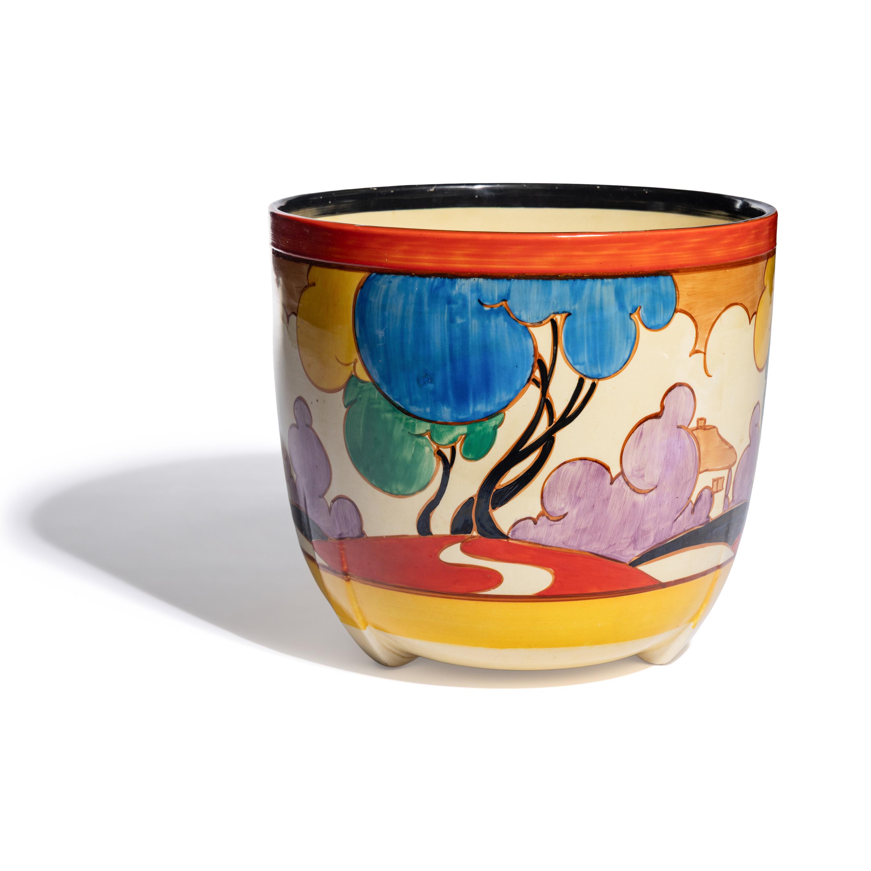 Clarice Cliff (English, 1899-1972) — Blue Autumn (Balloon Trees) pattern Dover jardinière