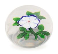A Baccarat Blue and White Anemone Glass Paperweight