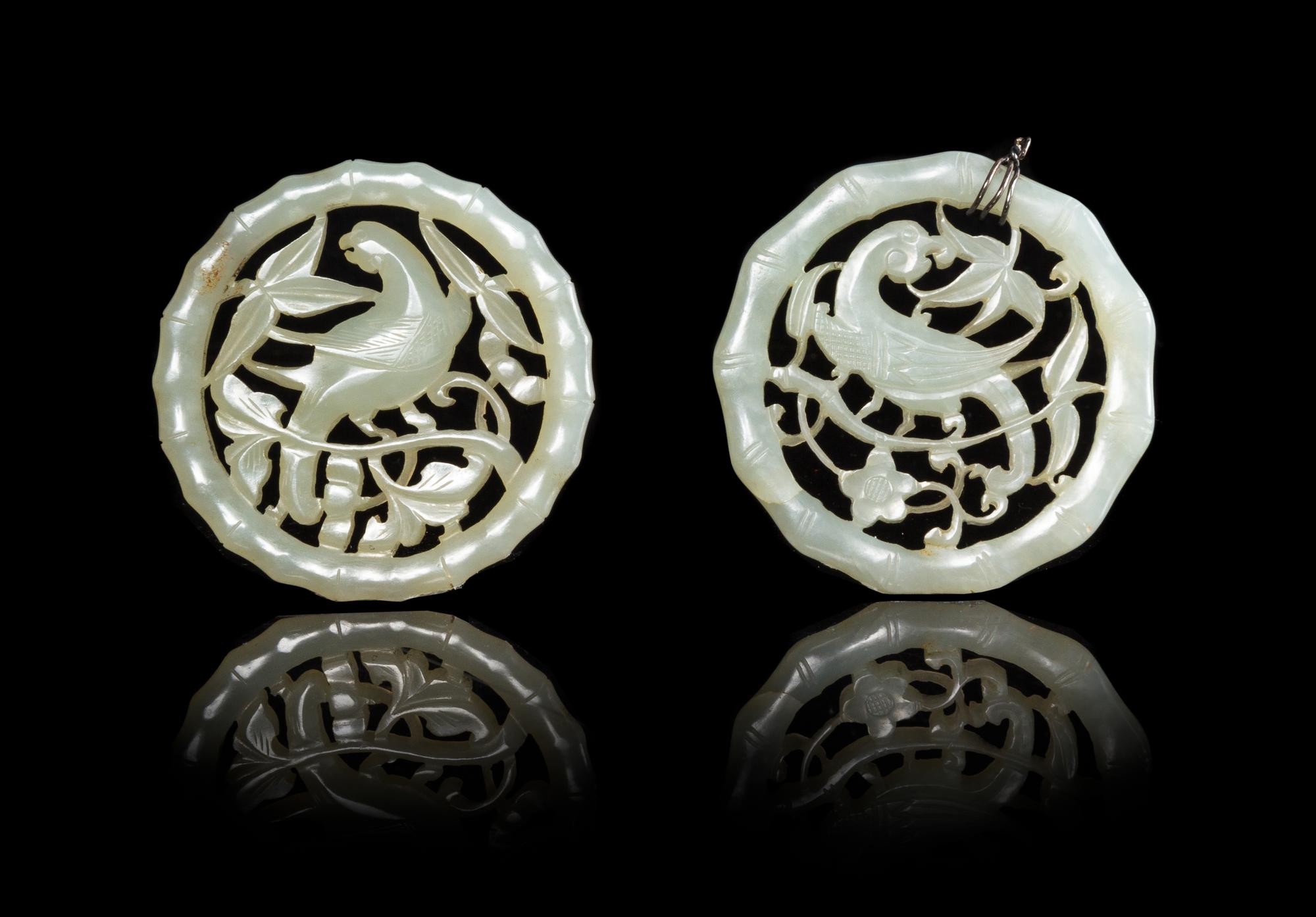 Two Celadon Jade Pendants Diameter of larger 2 1/8 inches. — 19TH CENTURY