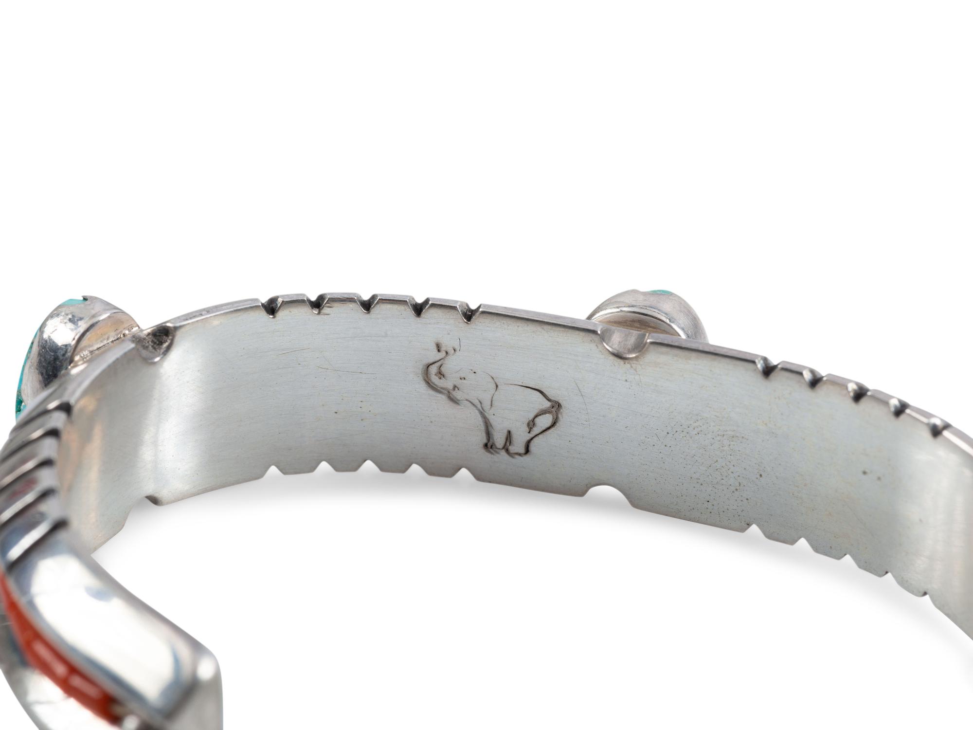 Navajo Silver, Turquoise, and Coral Contemporary Cuff Bracelets