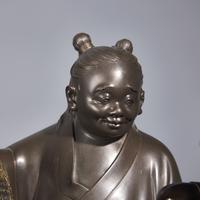 A Fine Pair of Japanese Patinated Bronze Figures of Kanzan and Jittoku, Yamashita Josetsu, Late Meiji-Taisho Period — 日本明治晚期-大正時代 正光軒如雪銅像一組
