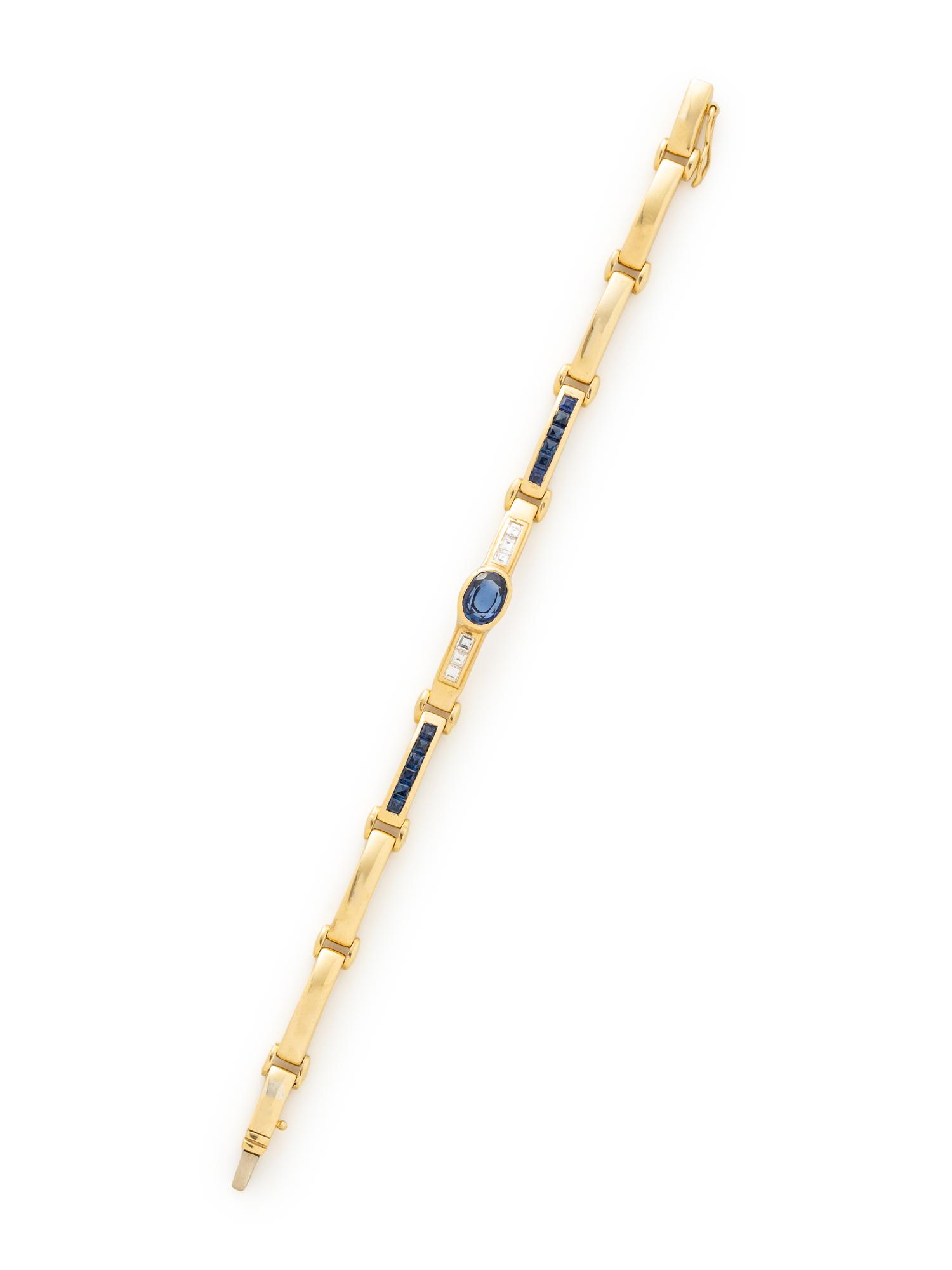 YELLOW GOLD, SAPPHIRE, AND DIAMOND BRACELET